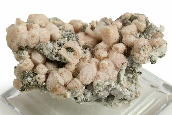 Pink Rhodochrosite After Calcite on Barite & Pyrite - Bulgaria #323945